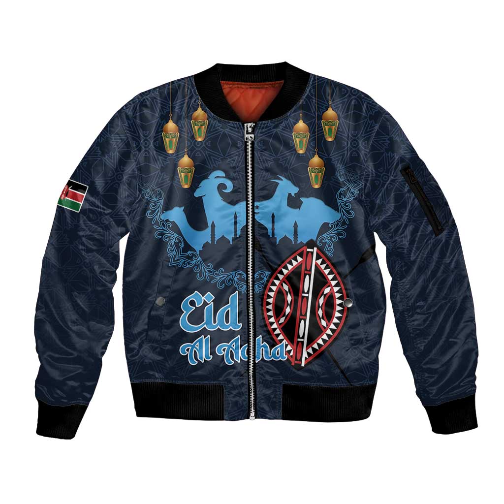 Kenya Happy Eid Mubarak Sleeve Zip Bomber Jacket Eid Al-Adha