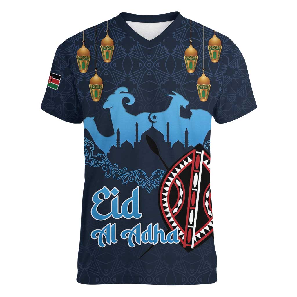 Kenya Happy Eid Mubarak Women V-Neck T-Shirt Eid Al-Adha