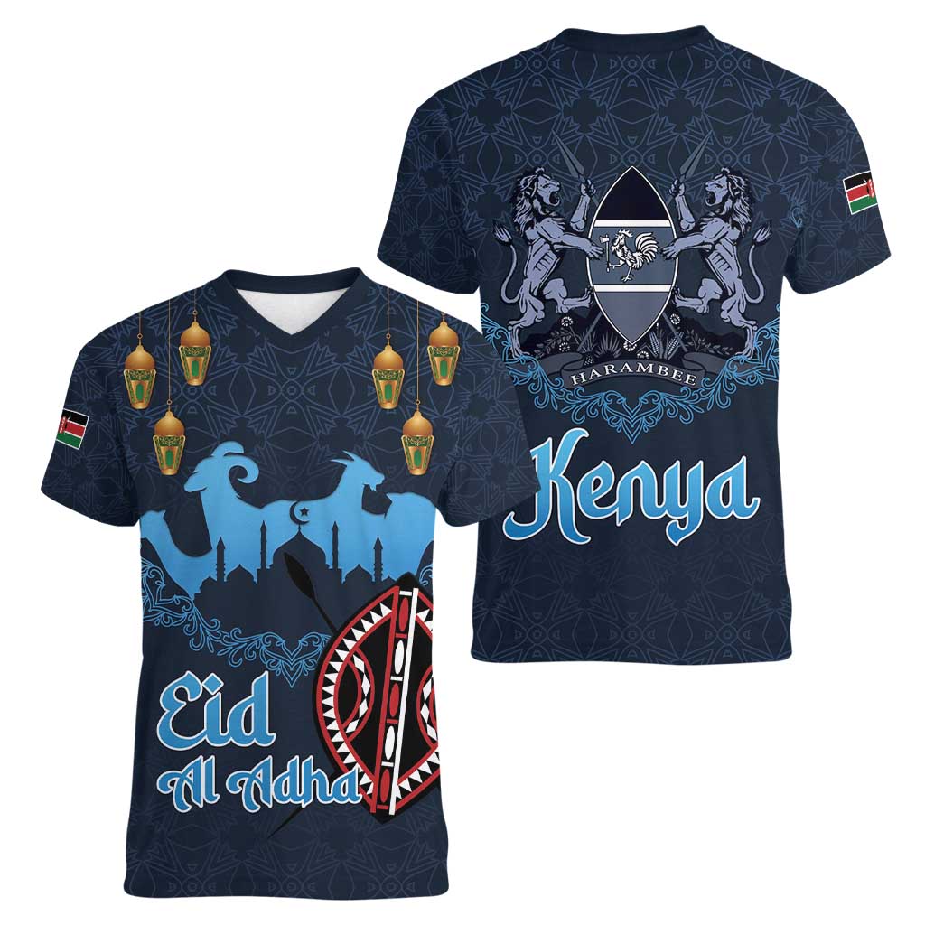 Kenya Happy Eid Mubarak Women V-Neck T-Shirt Eid Al-Adha