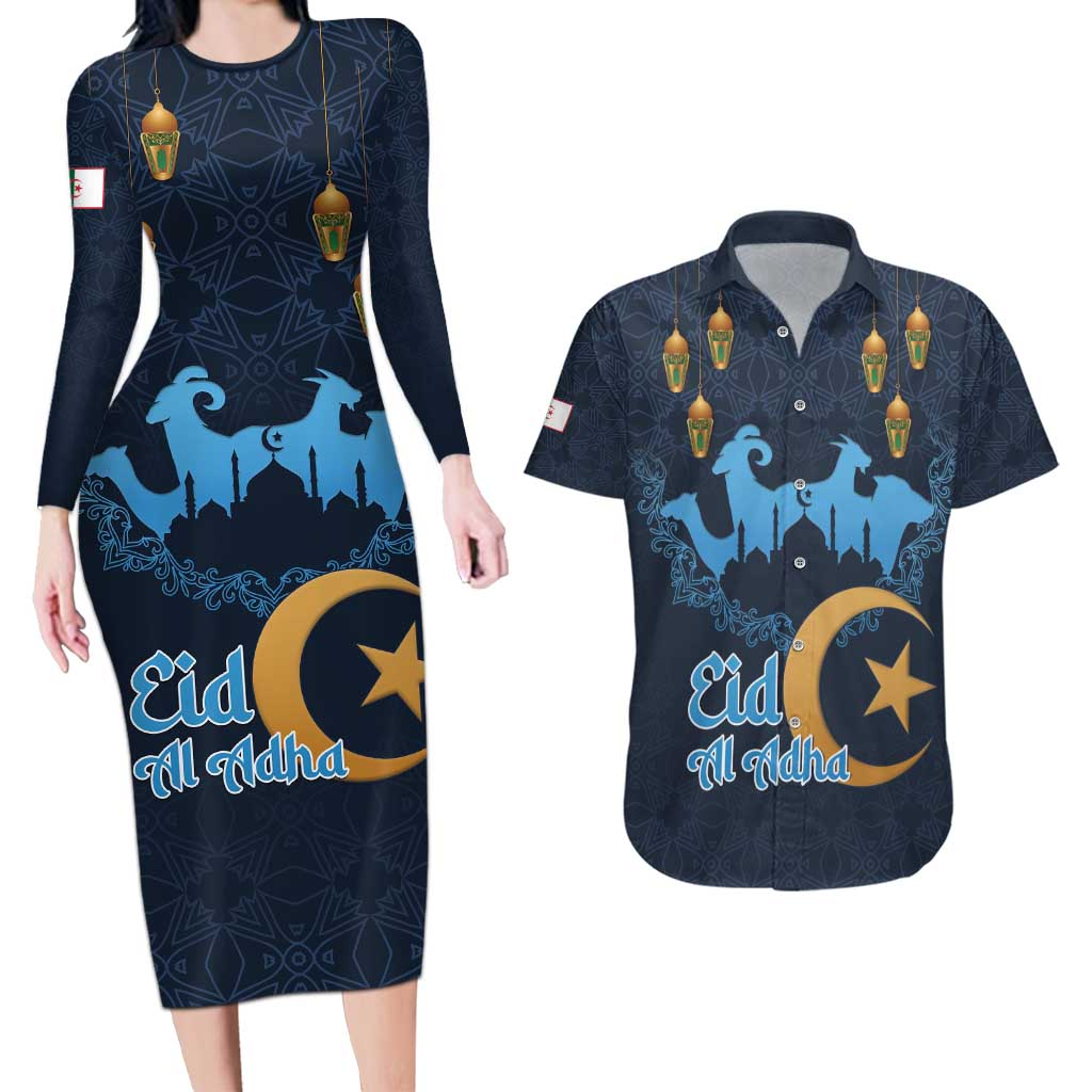Algeria Happy Eid Mubarak Couples Matching Long Sleeve Bodycon Dress and Hawaiian Shirt Eid Al-Adha