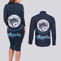 Algeria Happy Eid Mubarak Couples Matching Long Sleeve Bodycon Dress and Long Sleeve Button Shirt Eid Al-Adha