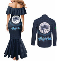 Algeria Happy Eid Mubarak Couples Matching Mermaid Dress and Long Sleeve Button Shirt Eid Al-Adha