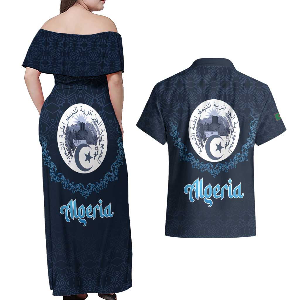 Algeria Happy Eid Mubarak Couples Matching Off Shoulder Maxi Dress and Hawaiian Shirt Eid Al-Adha