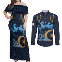 Algeria Happy Eid Mubarak Couples Matching Off Shoulder Maxi Dress and Long Sleeve Button Shirt Eid Al-Adha
