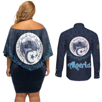 Algeria Happy Eid Mubarak Couples Matching Off Shoulder Short Dress and Long Sleeve Button Shirt Eid Al-Adha