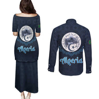 Algeria Happy Eid Mubarak Couples Matching Puletasi and Long Sleeve Button Shirt Eid Al-Adha