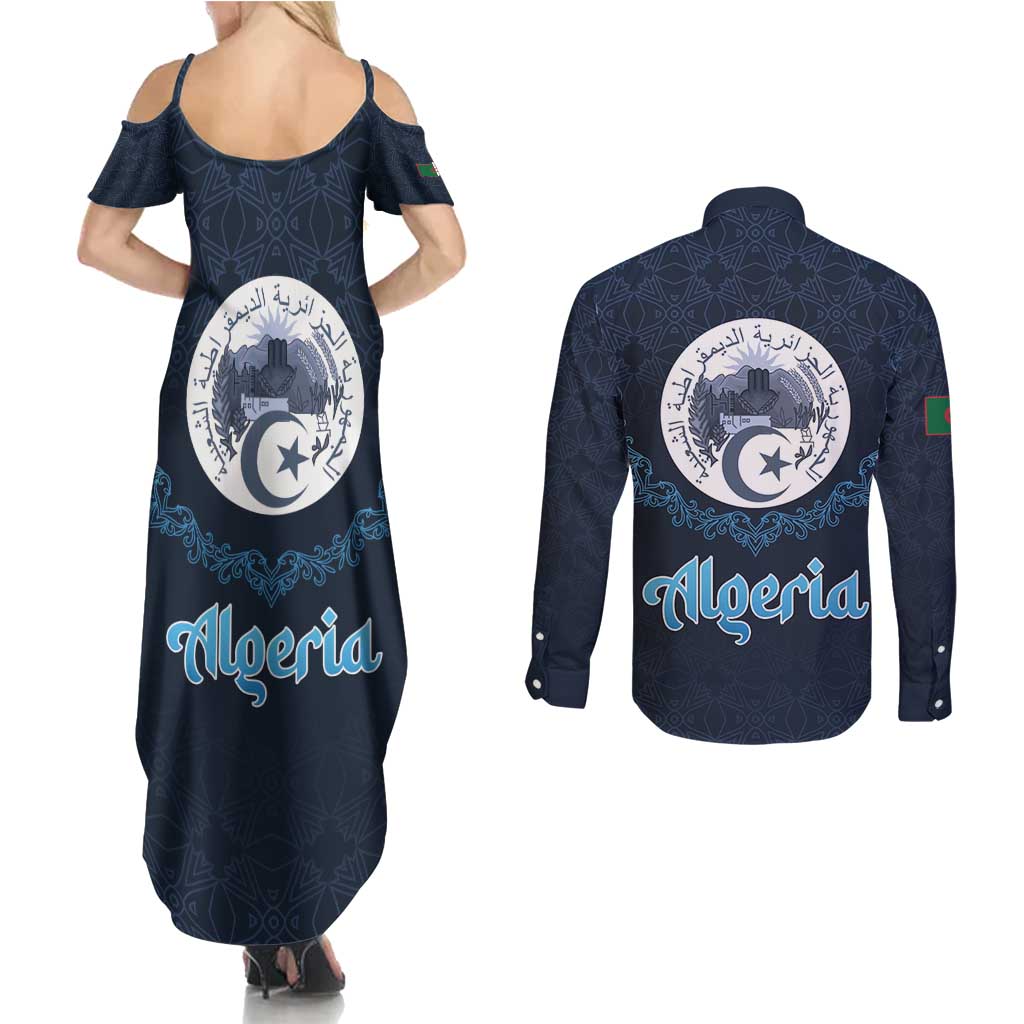 Algeria Happy Eid Mubarak Couples Matching Summer Maxi Dress and Long Sleeve Button Shirt Eid Al-Adha
