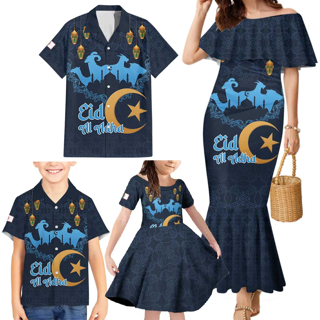 Algeria Happy Eid Mubarak Family Matching Mermaid Dress and Hawaiian Shirt Eid Al-Adha