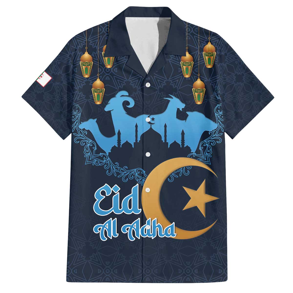 Algeria Happy Eid Mubarak Family Matching Off The Shoulder Long Sleeve Dress and Hawaiian Shirt Eid Al-Adha