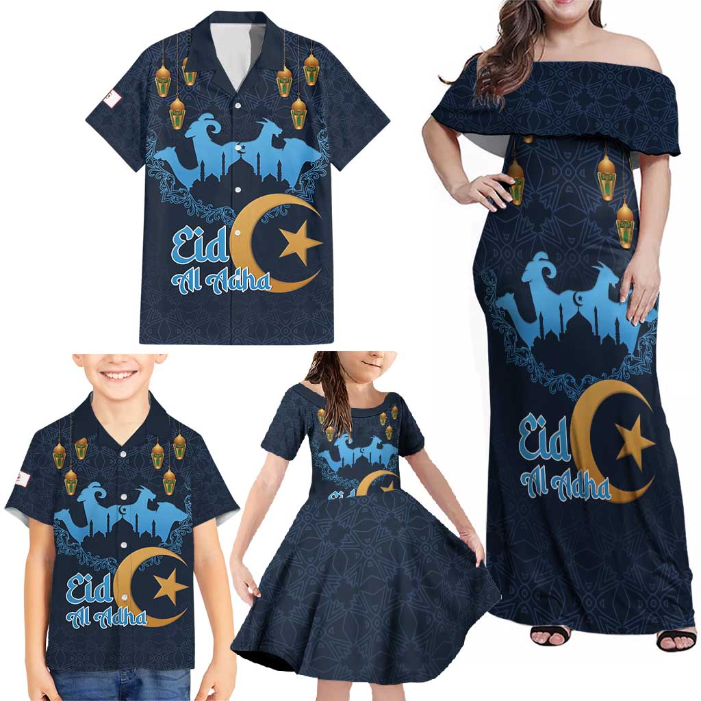 Algeria Happy Eid Mubarak Family Matching Off Shoulder Maxi Dress and Hawaiian Shirt Eid Al-Adha