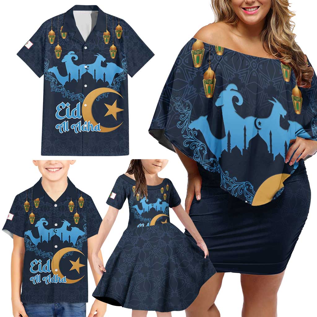 Algeria Happy Eid Mubarak Family Matching Off Shoulder Short Dress and Hawaiian Shirt Eid Al-Adha