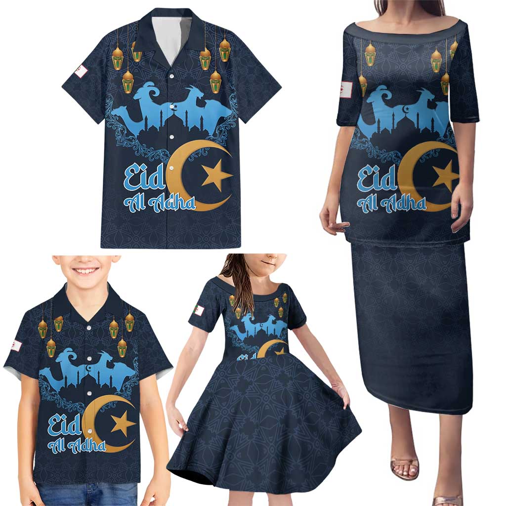 Algeria Happy Eid Mubarak Family Matching Puletasi and Hawaiian Shirt Eid Al-Adha