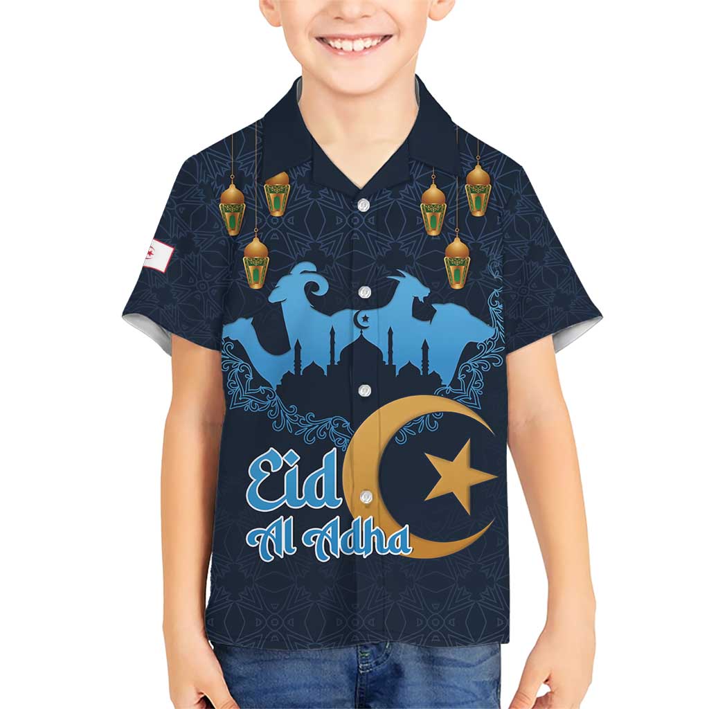 Algeria Happy Eid Mubarak Family Matching Short Sleeve Bodycon Dress and Hawaiian Shirt Eid Al-Adha