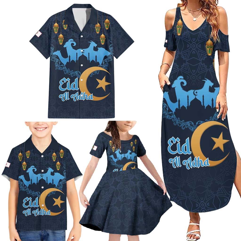 Algeria Happy Eid Mubarak Family Matching Summer Maxi Dress and Hawaiian Shirt Eid Al-Adha