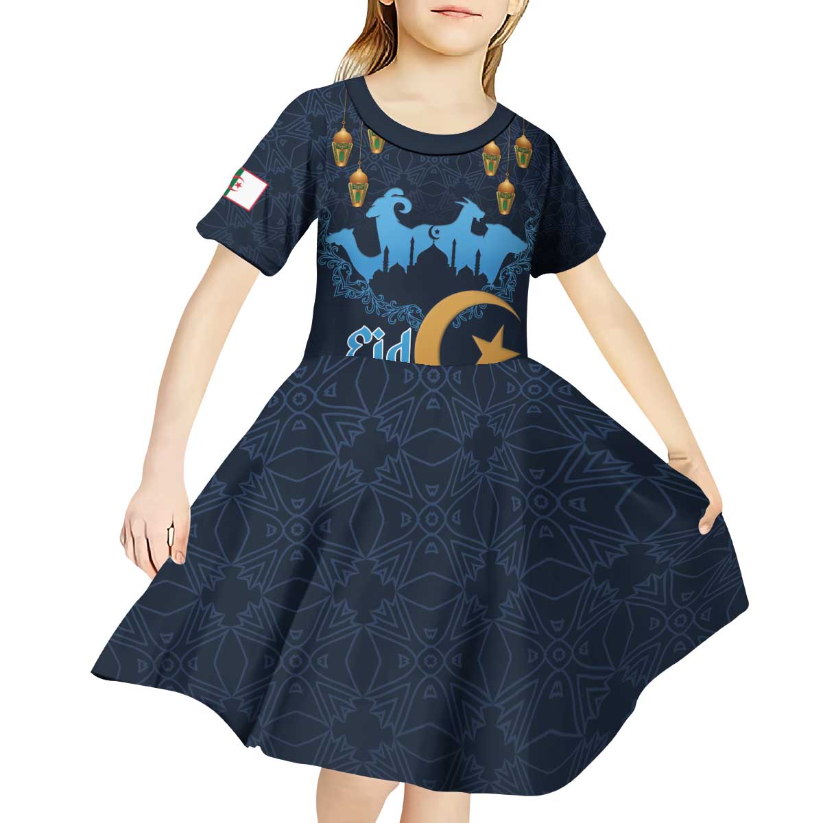 Algeria Happy Eid Mubarak Kid Short Sleeve Dress Eid Al-Adha