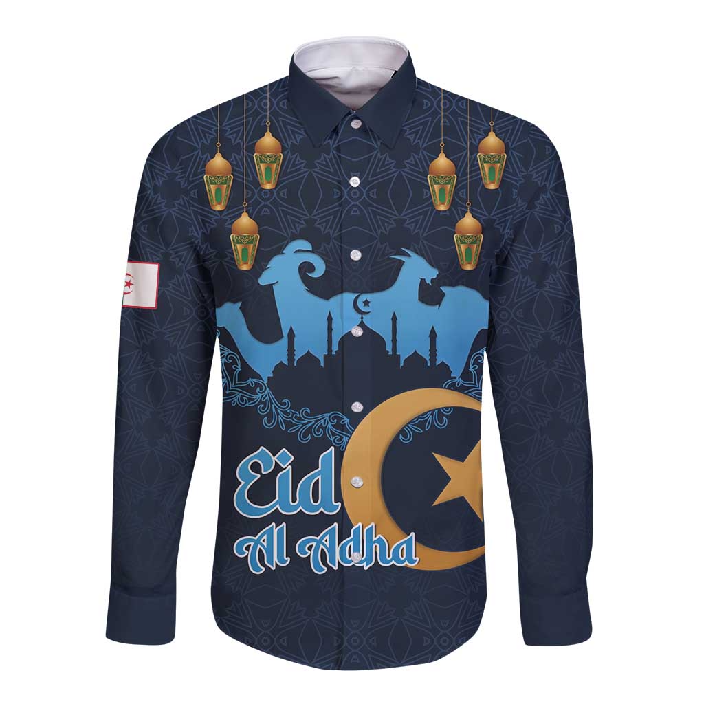 Algeria Happy Eid Mubarak Long Sleeve Button Shirt Eid Al-Adha