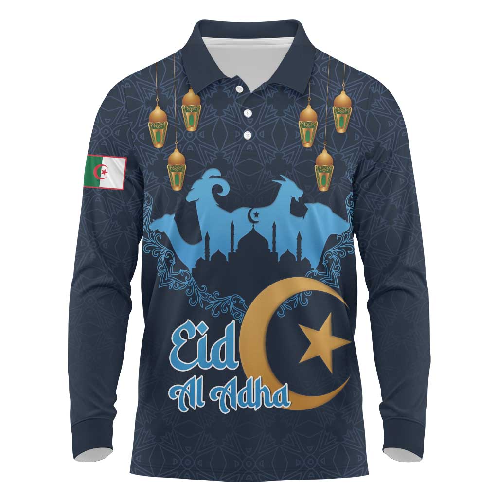 Algeria Happy Eid Mubarak Long Sleeve Polo Shirt Eid Al-Adha