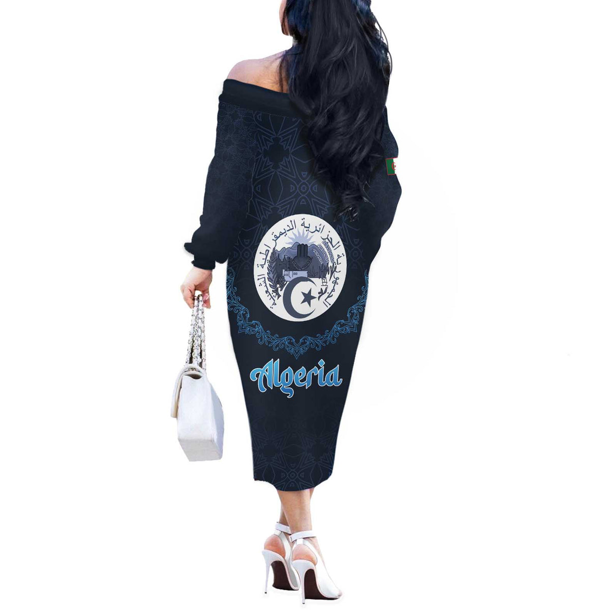 Algeria Happy Eid Mubarak Off The Shoulder Long Sleeve Dress Eid Al-Adha