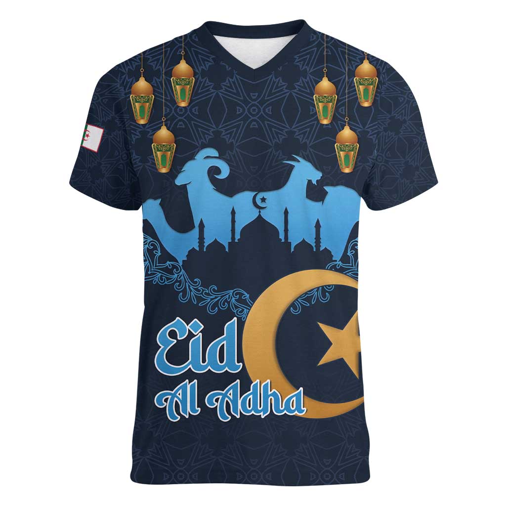 Algeria Happy Eid Mubarak Women V-Neck T-Shirt Eid Al-Adha