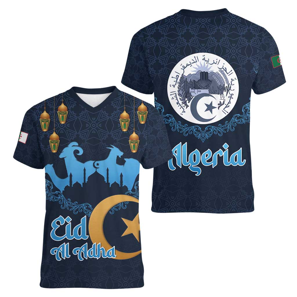 Algeria Happy Eid Mubarak Women V-Neck T-Shirt Eid Al-Adha
