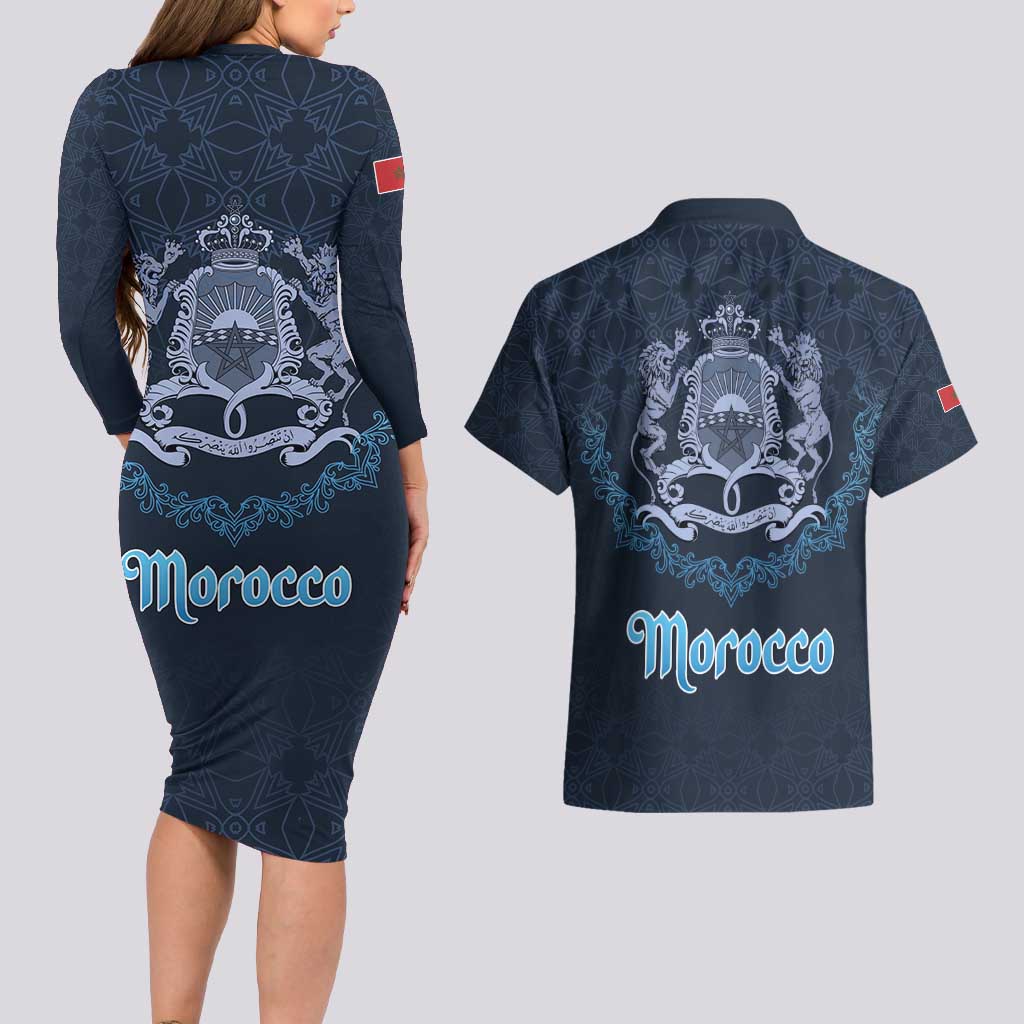 Morocco Happy Eid Mubarak Couples Matching Long Sleeve Bodycon Dress and Hawaiian Shirt Eid Al-Adha