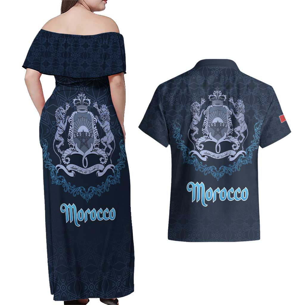 Morocco Happy Eid Mubarak Couples Matching Off Shoulder Maxi Dress and Hawaiian Shirt Eid Al-Adha