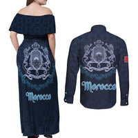 Morocco Happy Eid Mubarak Couples Matching Off Shoulder Maxi Dress and Long Sleeve Button Shirt Eid Al-Adha