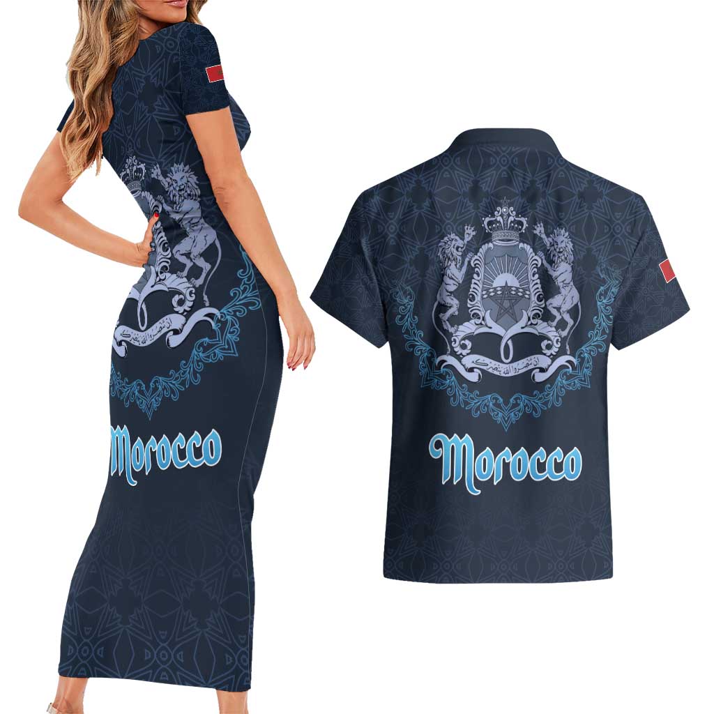Morocco Happy Eid Mubarak Couples Matching Short Sleeve Bodycon Dress and Hawaiian Shirt Eid Al-Adha