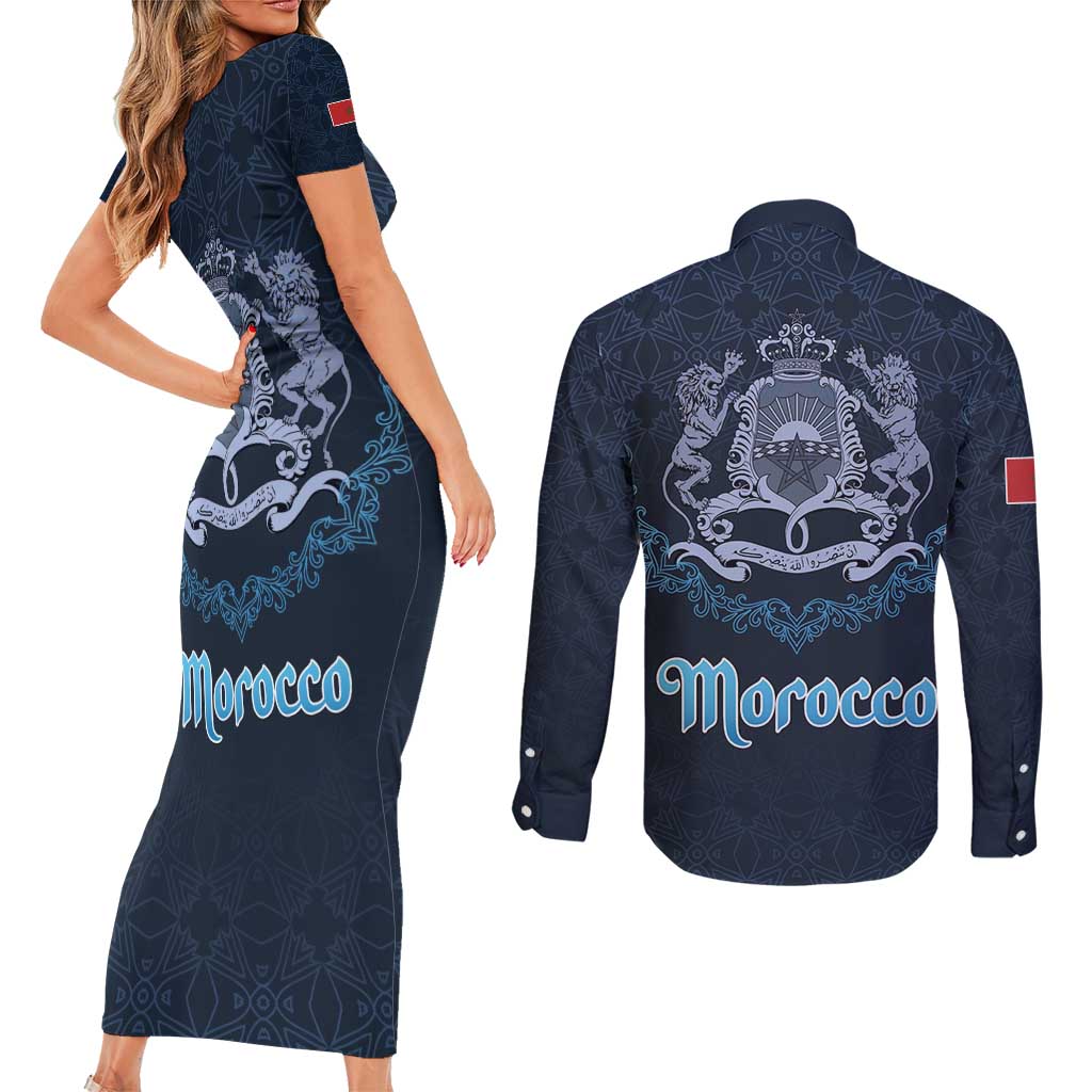 Morocco Happy Eid Mubarak Couples Matching Short Sleeve Bodycon Dress and Long Sleeve Button Shirt Eid Al-Adha