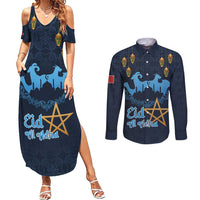 Morocco Happy Eid Mubarak Couples Matching Summer Maxi Dress and Long Sleeve Button Shirt Eid Al-Adha