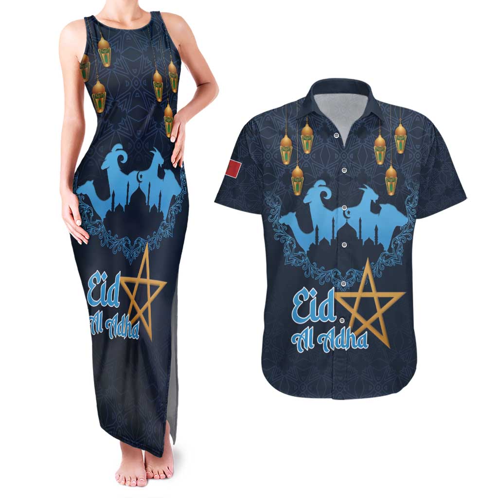 Morocco Happy Eid Mubarak Couples Matching Tank Maxi Dress and Hawaiian Shirt Eid Al-Adha
