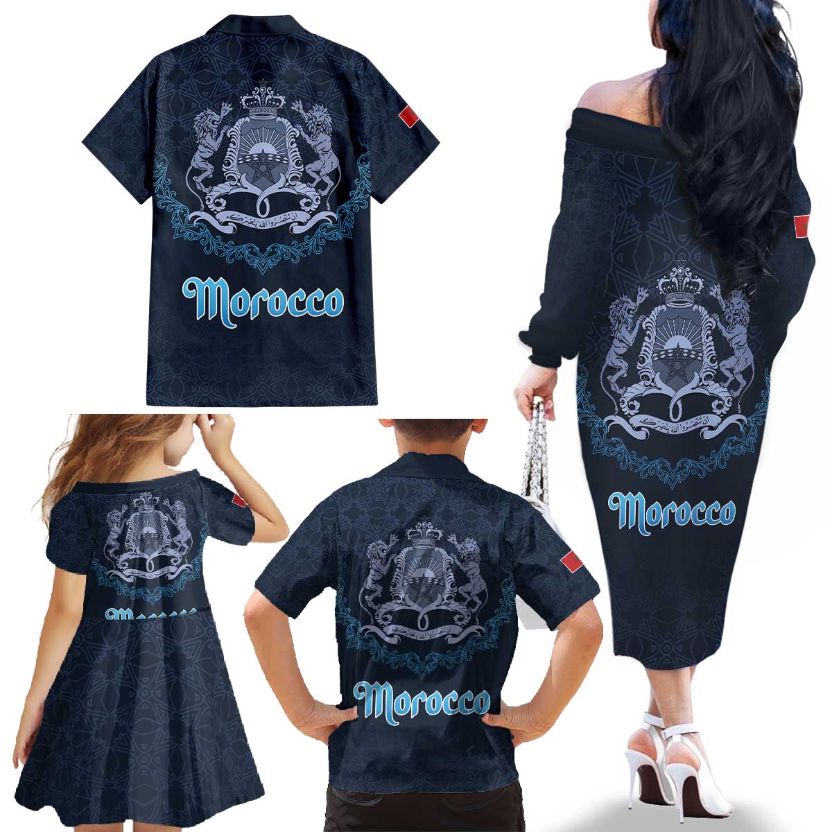 Morocco Happy Eid Mubarak Family Matching Off The Shoulder Long Sleeve Dress and Hawaiian Shirt Eid Al-Adha