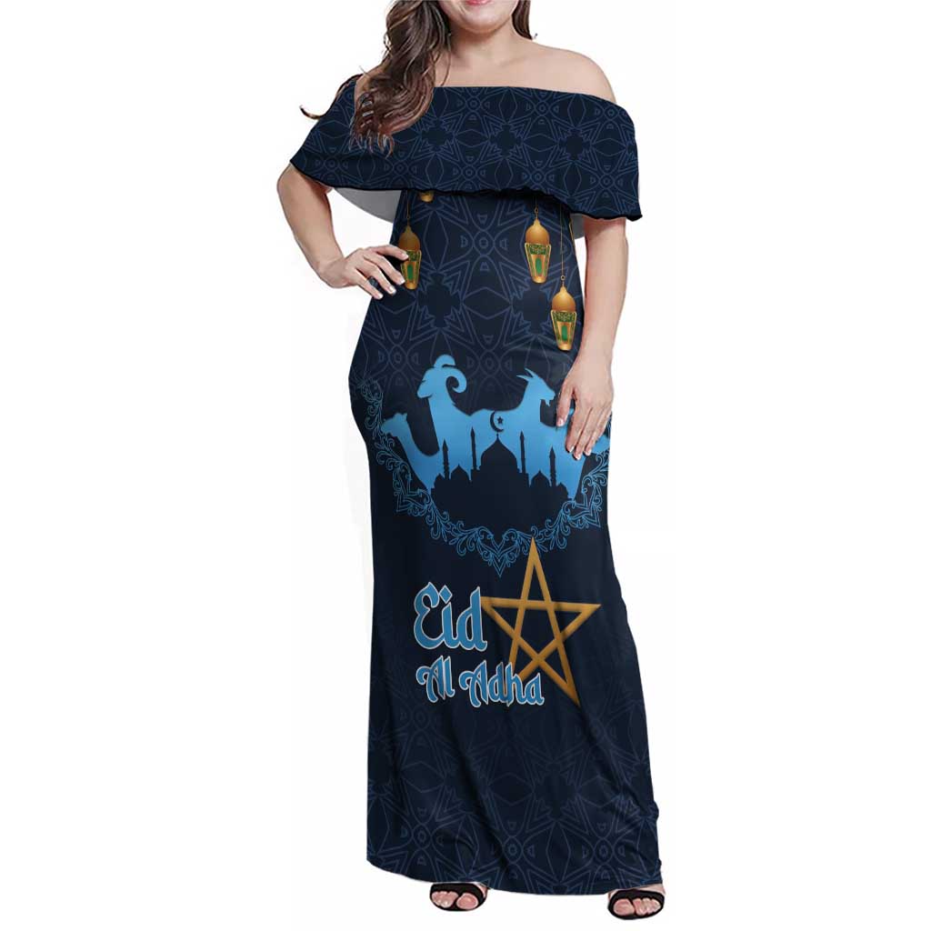 Morocco Happy Eid Mubarak Family Matching Off Shoulder Maxi Dress and Hawaiian Shirt Eid Al-Adha