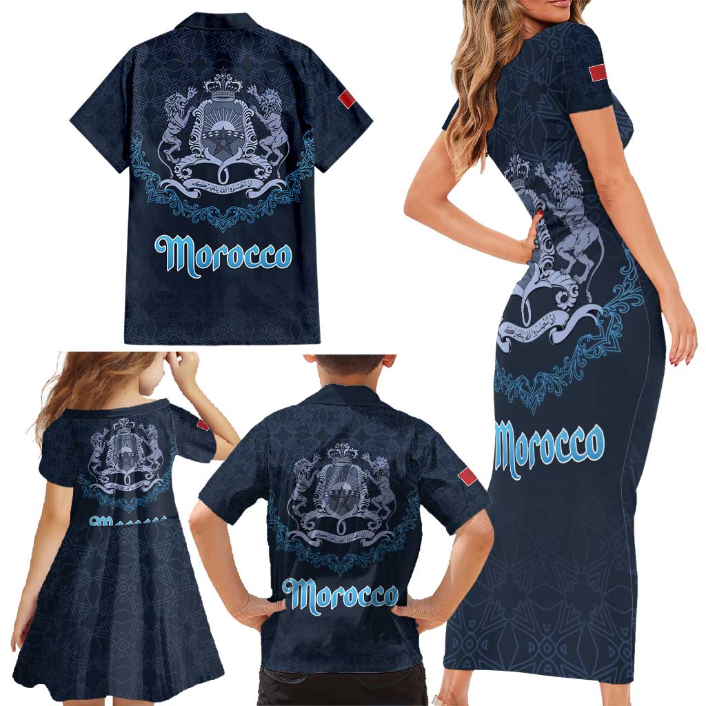 Morocco Happy Eid Mubarak Family Matching Short Sleeve Bodycon Dress and Hawaiian Shirt Eid Al-Adha