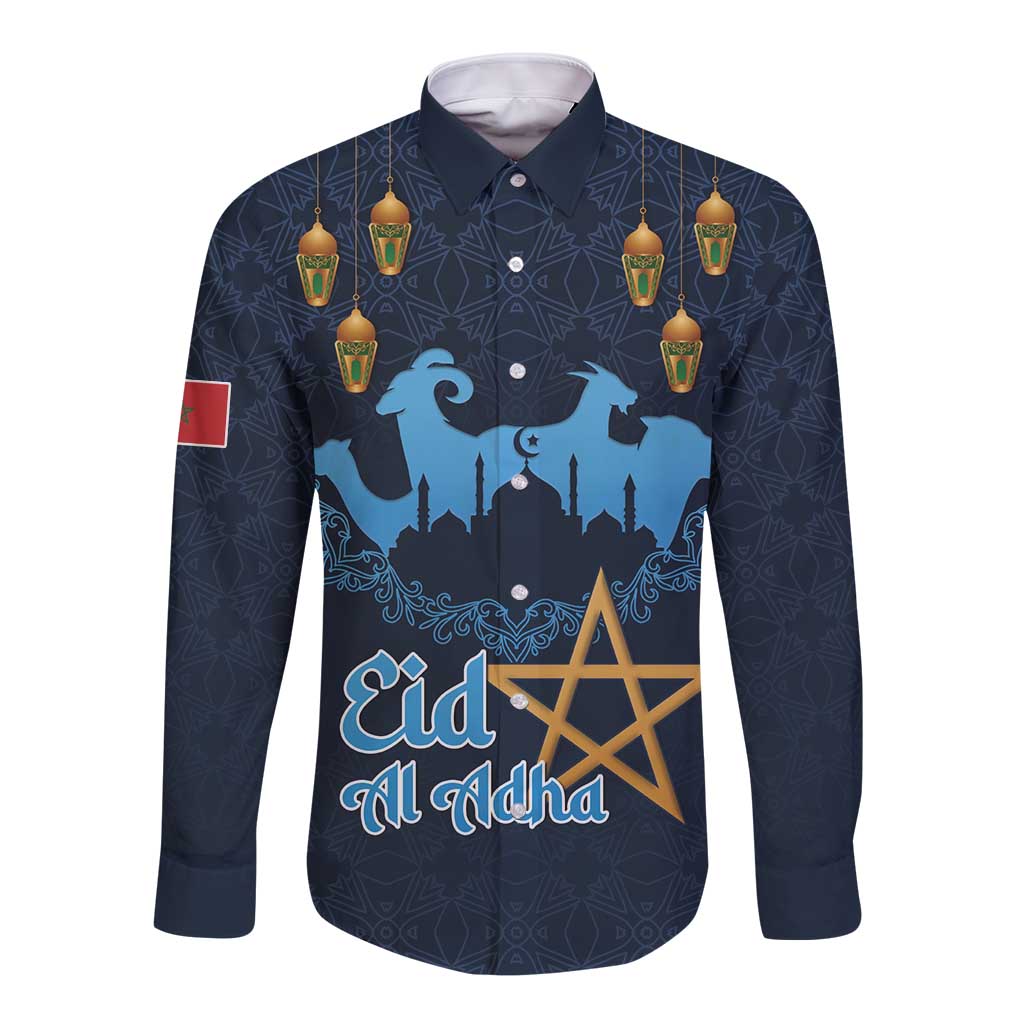 Morocco Happy Eid Mubarak Long Sleeve Button Shirt Eid Al-Adha