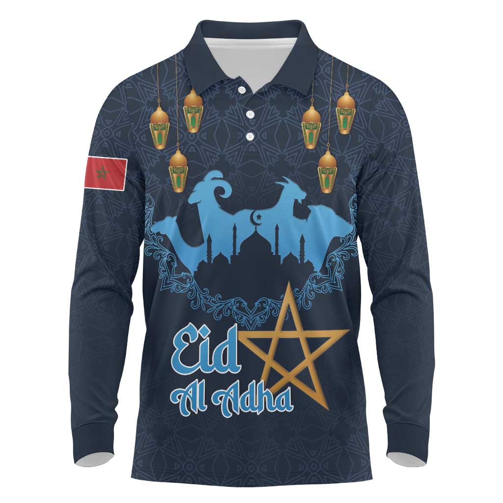 Morocco Happy Eid Mubarak Long Sleeve Polo Shirt Eid Al-Adha