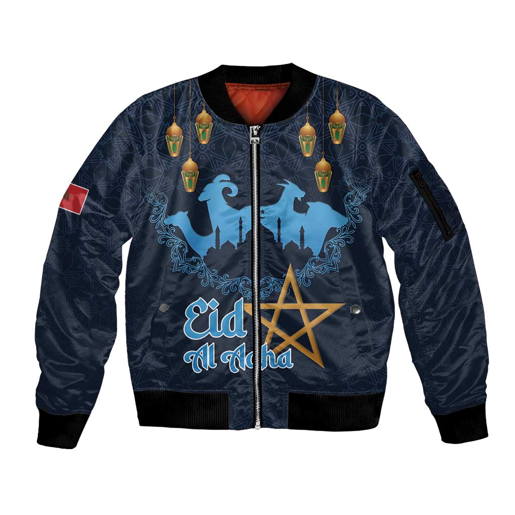 Morocco Happy Eid Mubarak Sleeve Zip Bomber Jacket Eid Al-Adha