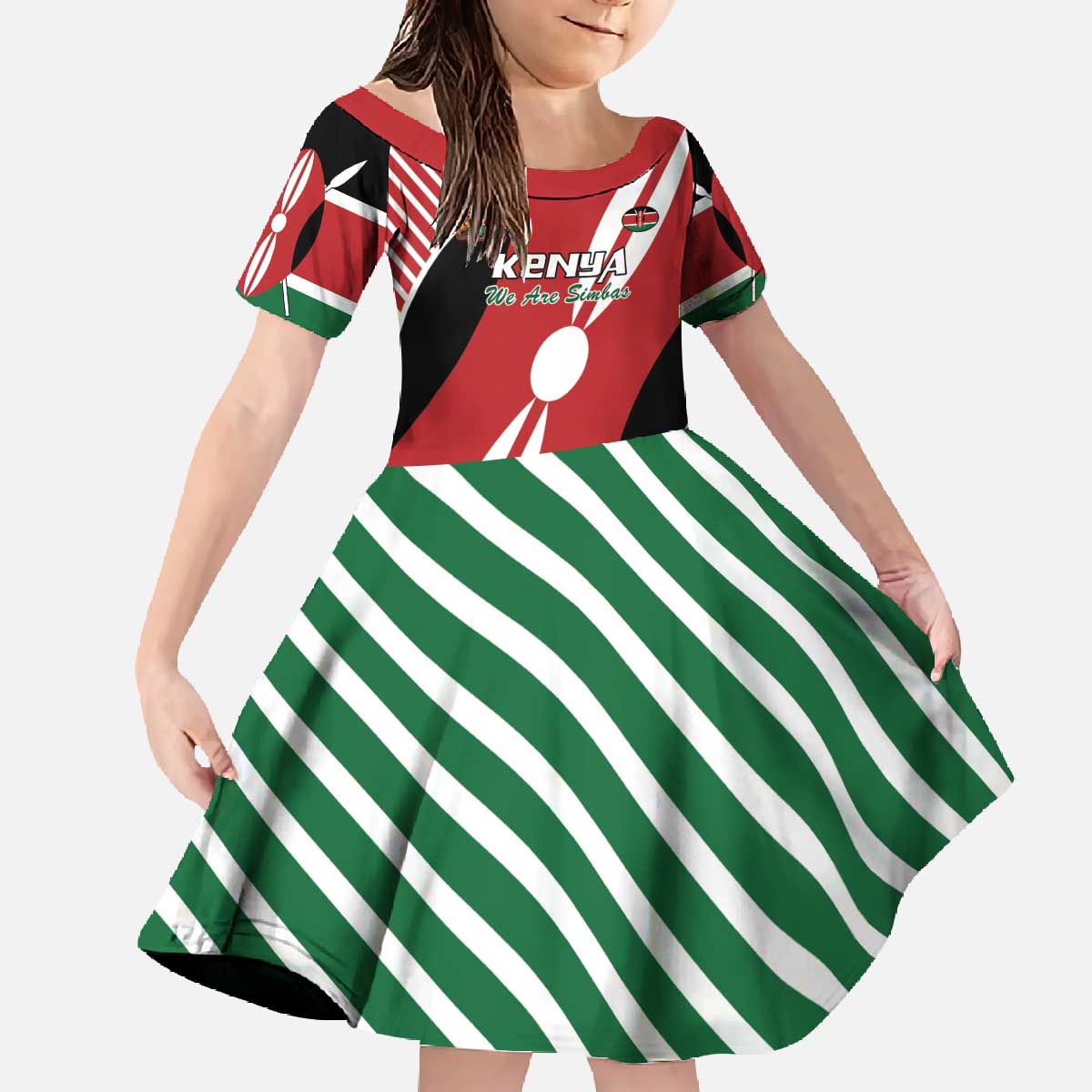 Custom Kenya Rugby Family Matching Off The Shoulder Long Sleeve Dress and Hawaiian Shirt Flag Style - Wonder Print Shop