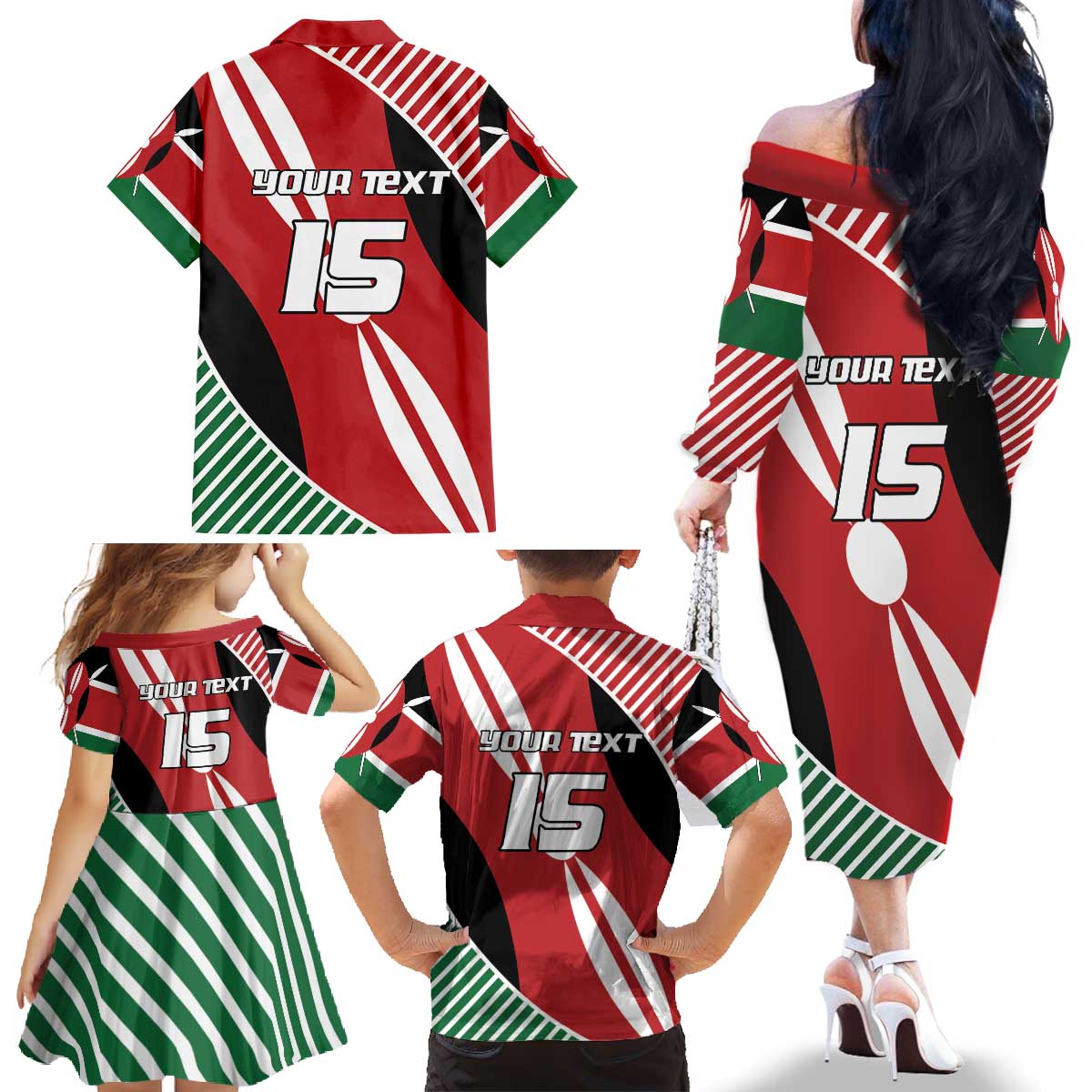 Custom Kenya Rugby Family Matching Off The Shoulder Long Sleeve Dress and Hawaiian Shirt Flag Style - Wonder Print Shop