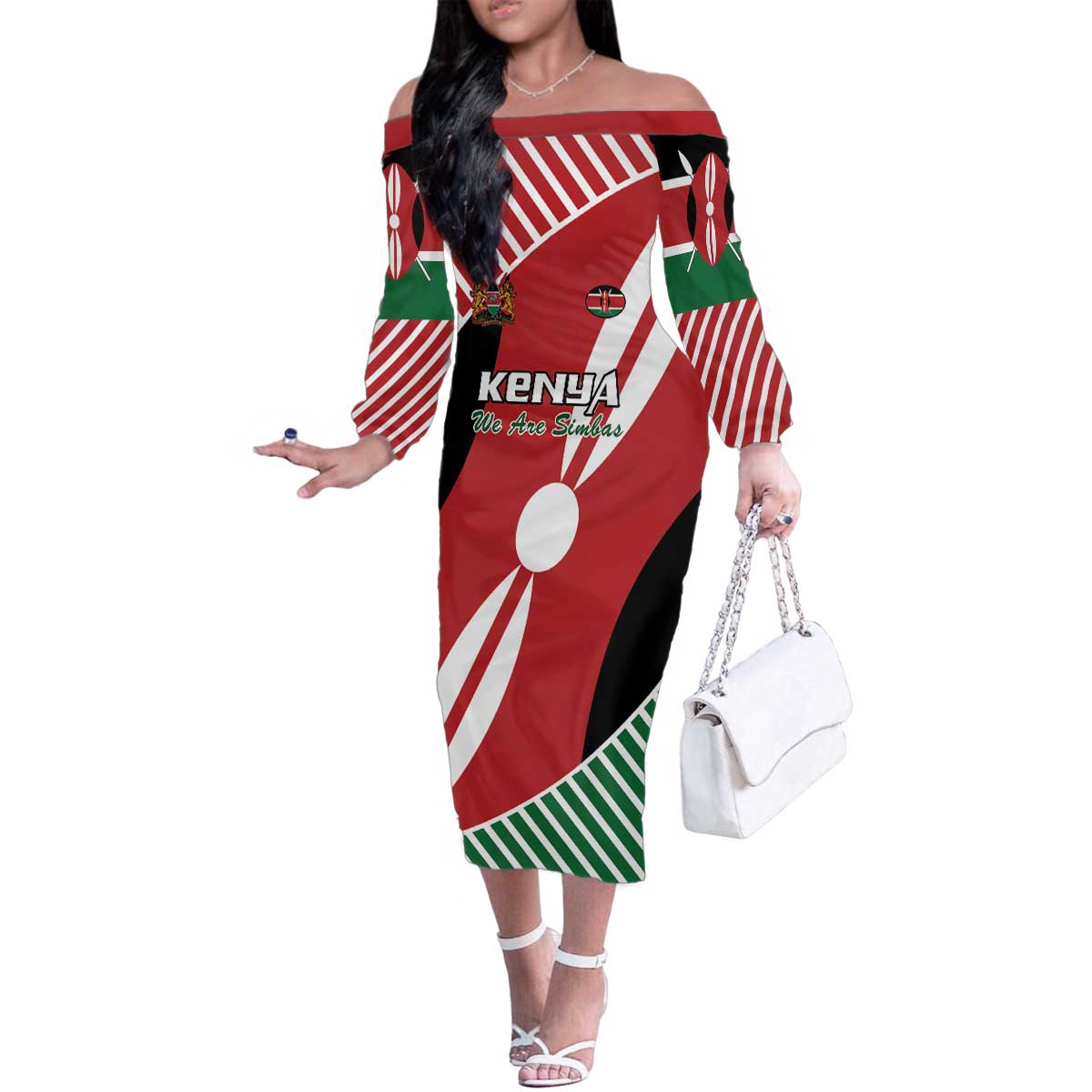 Custom Kenya Rugby Family Matching Off The Shoulder Long Sleeve Dress and Hawaiian Shirt Flag Style - Wonder Print Shop