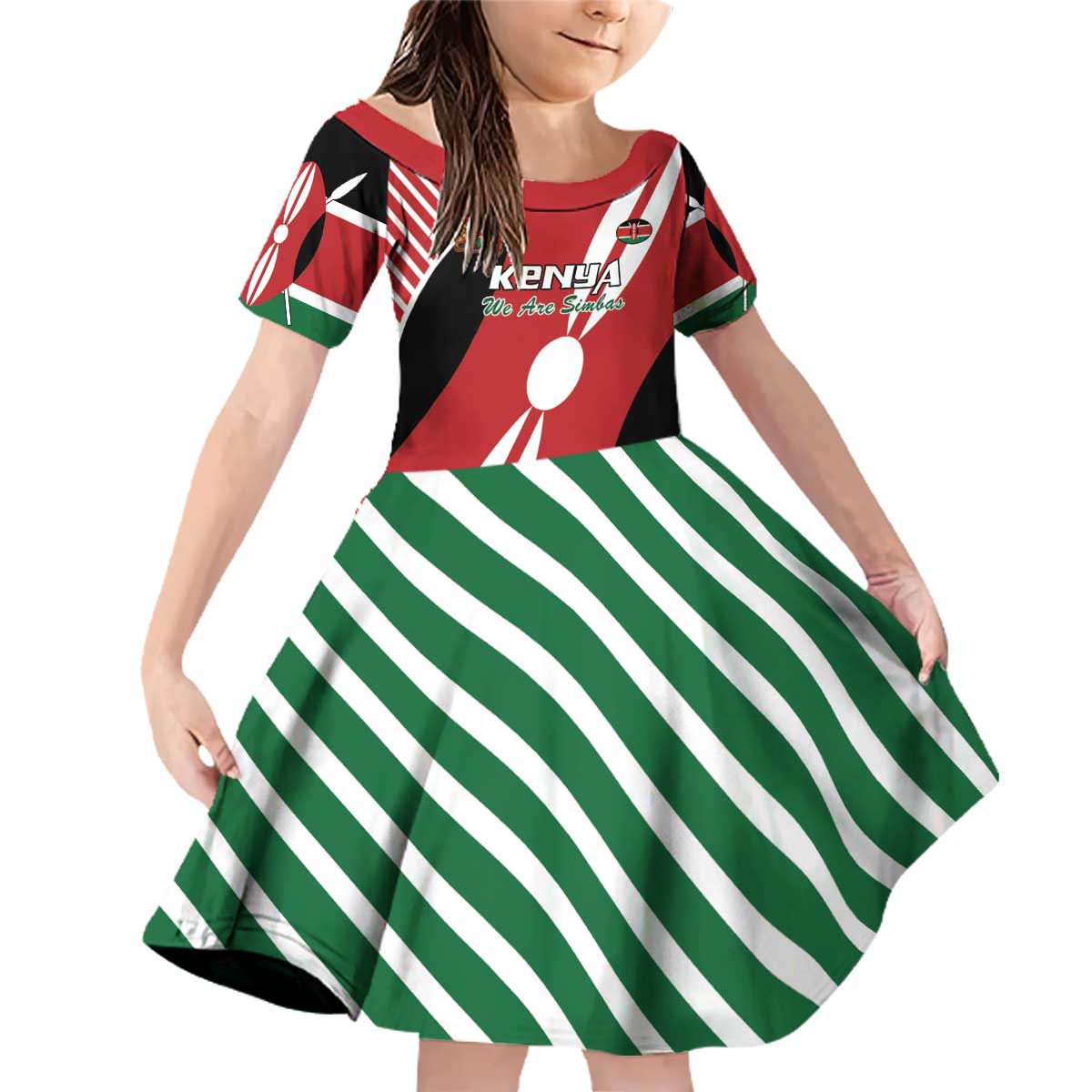 Custom Kenya Rugby Family Matching Off Shoulder Short Dress and Hawaiian Shirt Flag Style - Wonder Print Shop