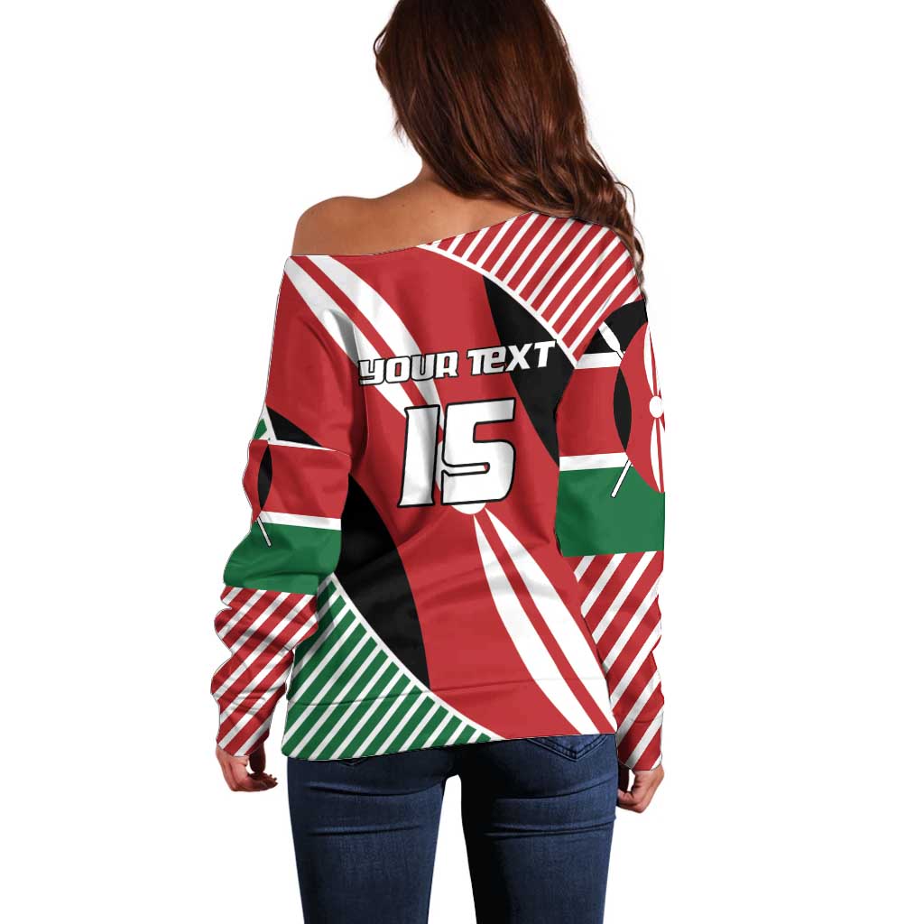 Custom Kenya Rugby Off Shoulder Sweater Flag Style - Wonder Print Shop