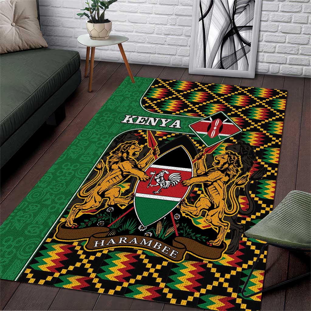 Kenya Area Rug Coat Of Arms Kente Pattern - Wonder Print Shop