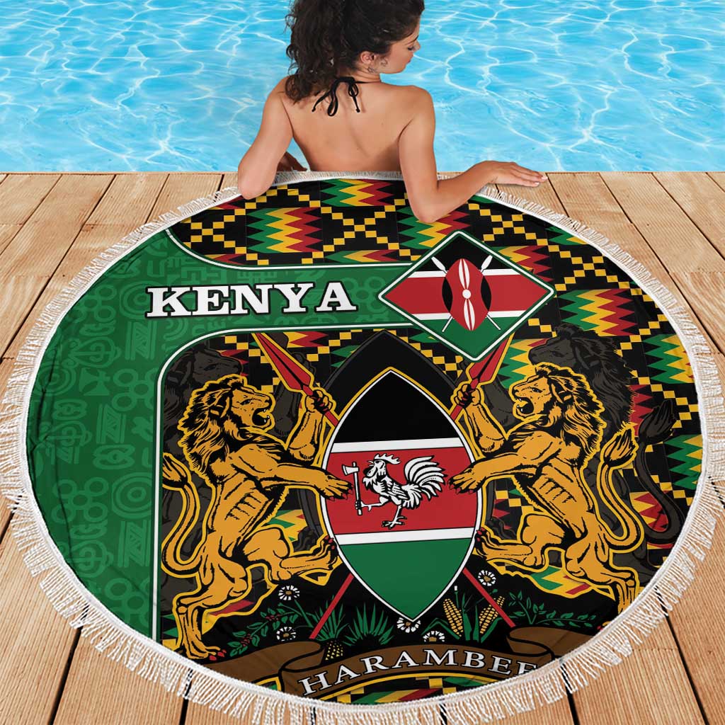 Kenya Beach Blanket Coat Of Arms Kente Pattern - Wonder Print Shop