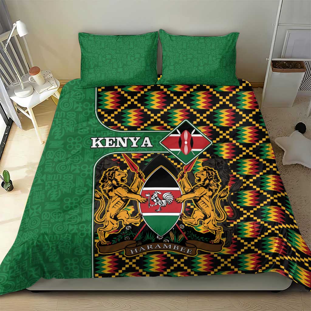 Kenya Bedding Set Coat Of Arms Kente Pattern - Wonder Print Shop
