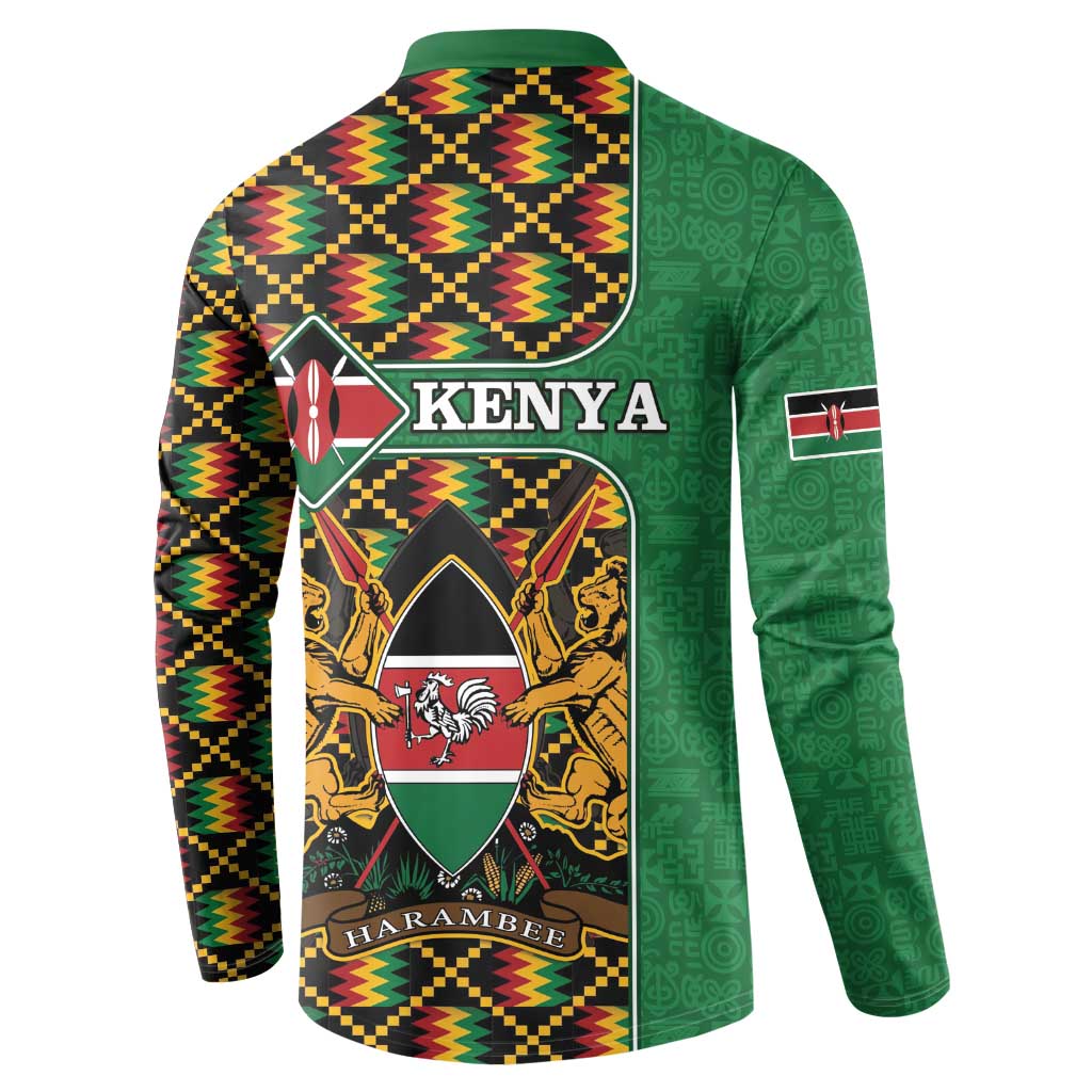 Kenya Button Sweatshirt Coat Of Arms Kente Pattern - Wonder Print Shop