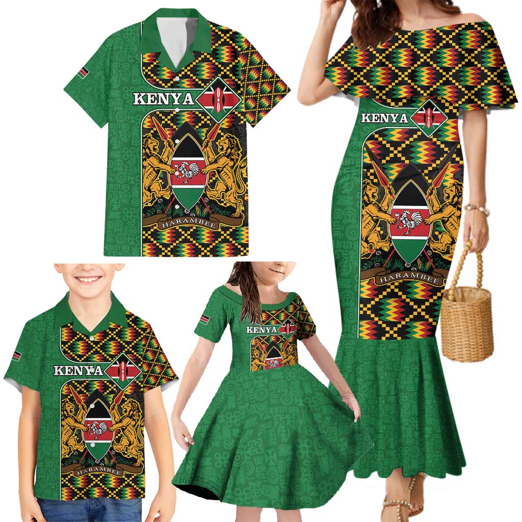 Kenya Family Matching Mermaid Dress and Hawaiian Shirt Coat Of Arms Kente Pattern - Wonder Print Shop