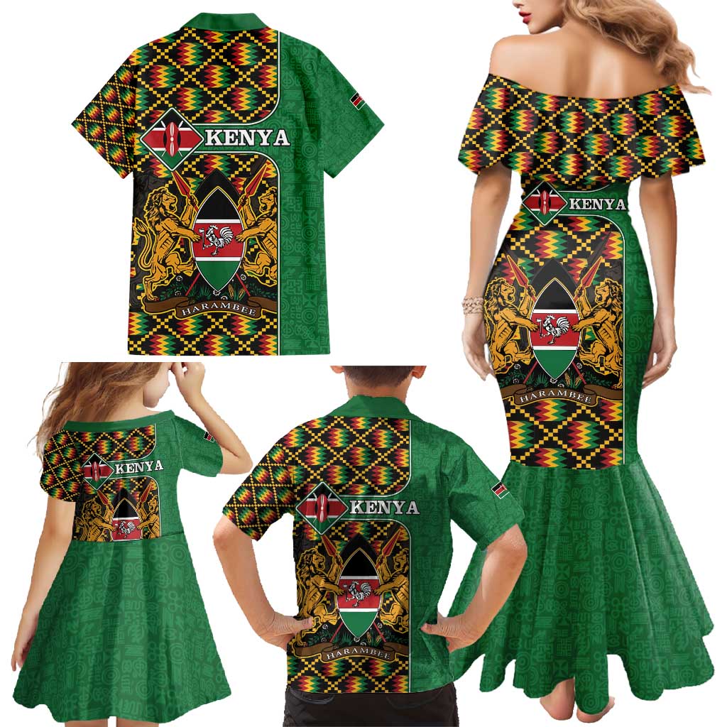 Kenya Family Matching Mermaid Dress and Hawaiian Shirt Coat Of Arms Kente Pattern - Wonder Print Shop