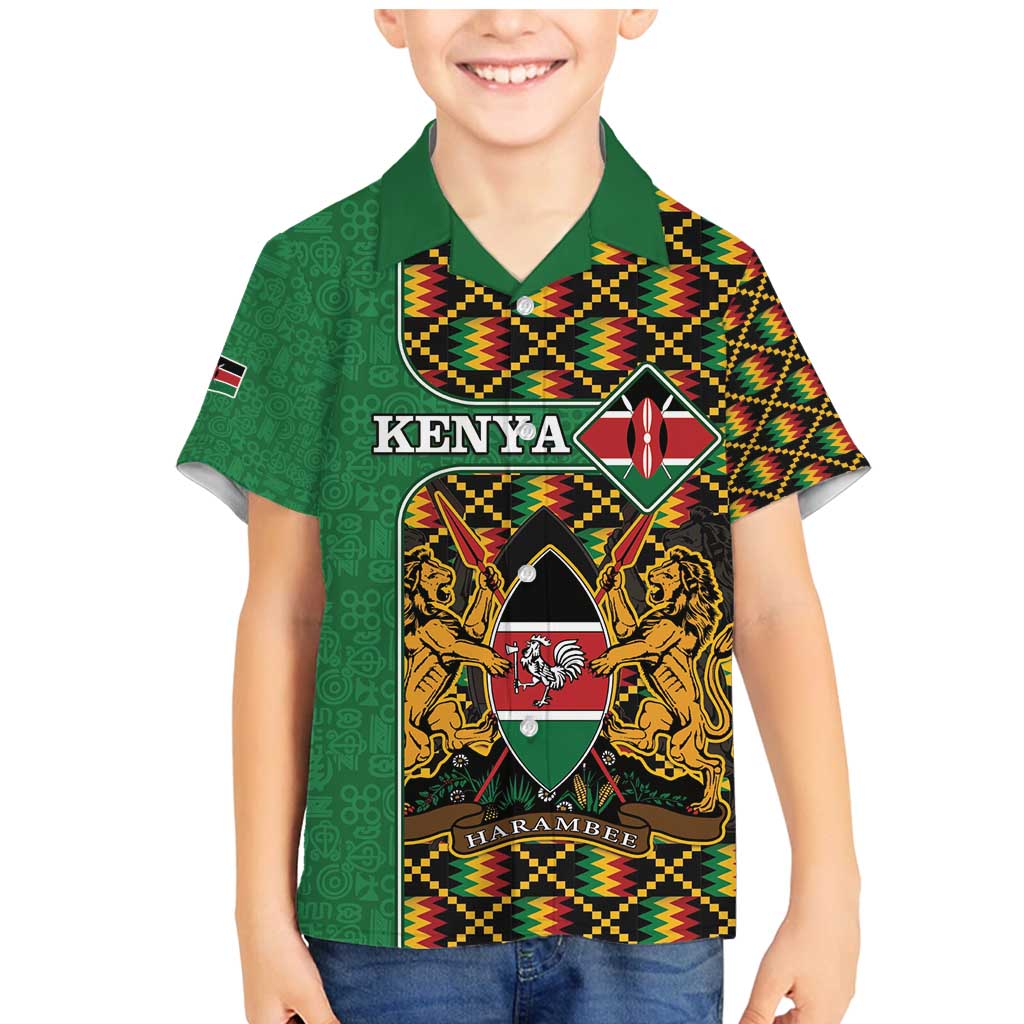Kenya Family Matching Mermaid Dress and Hawaiian Shirt Coat Of Arms Kente Pattern - Wonder Print Shop