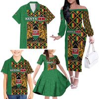 Kenya Family Matching Off The Shoulder Long Sleeve Dress and Hawaiian Shirt Coat Of Arms Kente Pattern - Wonder Print Shop